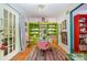 Inviting dining area featuring hardwood floors, decorative shelving, and backyard access at 912 Mcalway Rd # D, Charlotte, NC 28211