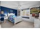 Comfortable bedroom featuring a blue accent wall, white furniture, and built-in shelving at 102 Wyndham Way, Salisbury, NC 28147