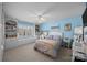 Cozy bedroom featuring blue walls, carpet, a ceiling fan, a built-in bookcase, and natural light from the window at 102 Wyndham Way, Salisbury, NC 28147