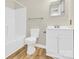 Bathroom with white vanity, toilet, and shower-tub, featuring a clean and functional design at 340 Vernon Ln, Statesville, NC 28677