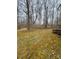 The large backyard is surrounded by woods and has a small wood deck at the side entrance at 410 Johnstone Rd, Cleveland, NC 27013