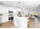 Stylish kitchen featuring stainless steel appliances, quartz countertops, an island, and an open floor plan at 8455 Old Plank Rd, Charlotte, NC 28216