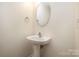 Small powder room with pedestal sink, large oval mirror and neutral paint at 128 Locomotive Ln # 110, Mooresville, NC 28115