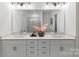 Bright bathroom featuring double sinks, white cabinetry, a large mirror, and modern lighting at 3413 Holabird Ln # 10, Charlotte, NC 28208
