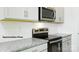 Close up of a stainless steel oven and cooktop with granite countertops and white tile backsplash at 1032 Hostler Ln, York, SC 29745