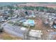 Aerial view showing a community pool, picnic area, and mobile home neighborhood at 171 Holly Harbor Trl # B62, Mount Gilead, NC 27306