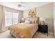 Cozy bedroom featuring a ceiling fan, soft natural light, and neutral walls at 1915 Colony Line Ct, Charlotte, NC 28210