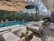 Relaxing poolside patio featuring comfortable lounge furniture and shade umbrellas, perfect for enjoying the outdoors at 2326 Lathrop Ln, Charlotte, NC 28211