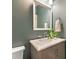 Cozy powder room with a marble countertop and green accent wall at 620 Briar Patch Ter, Waxhaw, NC 28173