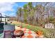 Backyard patio area with a fire pit and lush greenery, ideal for outdoor relaxation and gatherings at 7918 Travers Run Dr, Charlotte, NC 28215