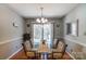 A dining room featuring a glass table with seating for six and a view of the outdoors at 7918 Travers Run Dr, Charlotte, NC 28215