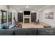 Bright living room featuring fireplace, TV, modern furniture, and large sliding doors to the exterior at 820 Bellegray Rd, Clover, SC 29710