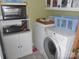 Functional laundry room featuring a modern washer, dryer, and cabinet with appliances at 9808 Arbor Dale Ave, Charlotte, NC 28215