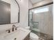 Bathroom featuring a glass shower, mirror, and vanity sink at 0004 Mission Church Rd, Locust, NC 28097