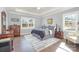 Spacious main bedroom boasts tray ceilings, natural light, and hardwood floors for a luxurious retreat at 17015 River Race Dr, Huntersville, NC 28078