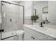 Elegant bathroom with a sleek glass shower, modern vanity, and stylish fixtures at 9843 Quercus Ln, Huntersville, NC 28078