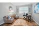 Well-lit home office featuring a jute rug, two chairs, and a modern desk, perfect for remote work at 9930 Cask Way, Huntersville, NC 28078