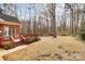 Private backyard with a wooden deck, lush greenery, and mature trees, perfect for outdoor relaxation and entertainment at 1531 Wheaton Nw Way, Concord, NC 28027