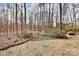 Secluded backyard with natural landscaping, mature trees, and a charming stone pathway, offering a peaceful retreat at 1531 Wheaton Nw Way, Concord, NC 28027