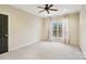 Empty bedroom with neutral carpet, single window with long curtains, and a ceiling fan at 1838 Landry Ln, Rock Hill, SC 29732