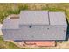 Overhead aerial view of a home's roof and backyard deck in a well-maintained residential neighborhood at 19 Harolds Ct, Taylorsville, NC 28681