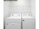 Modern laundry room with white washer and dryer, shelving, and neutral wall color at 529 Trading Post Ln, York, SC 29745