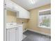 Practical laundry room with ample storage cabinets, utility sink, and natural light at 5501 Two Iron Dr, Matthews, NC 28104