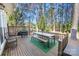 Expansive wooden deck featuring a dining set with an umbrella, offering a tranquil outdoor space at 9131 Strattonville Ct, Huntersville, NC 28078