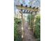 Charming garden path featuring a wooden arbor and lush greenery, leading to a private backyard retreat at 9131 Strattonville Ct, Huntersville, NC 28078