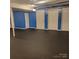 Spacious basement with dark floor, bright blue accent wall, and multiple closets at 1033 College Ave, Shelby, NC 28152