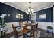 Cozy dining room with wainscoting, blue wallpaper, and a view into the butler's pantry at 124 Helton Ln, Fort Mill, SC 29708