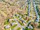 Aerial view of the neighborhood showcasing the well-maintained homes and mature trees at 1347 Lightwood Dr, Matthews, NC 28105