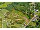 This aerial view showcases a large lot, framed by lush trees and bordered by a quiet road at 1414 S Post Rd, Shelby, NC 28152