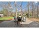 Wide backyard features mature trees, green lawn, and brick patio at 4811 Dawnridge Dr, Charlotte, NC 28226