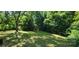 A view of the grassy backyard, surrounded by trees at 819 Circle Vw, Gastonia, NC 28054