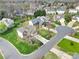 A neighborhood aerial view of a two-story home with well-kept lawns in a cul-de-sac at 8620 Grey Squirrel Ct, Charlotte, NC 28277