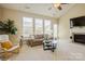 Comfortable living room with a fireplace, providing a cozy space for relaxation and entertainment with natural light at 8633 Sequoia Grove Ln, Charlotte, NC 28214