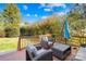 Outdoor deck with comfortable seating arrangements and a tranquil view of the backyard at 9433 Gilpatrick Ln, Huntersville, NC 28078