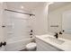 Stylish bathroom with a tub-shower combination, modern vanity, and sleek black fixtures at 117 Mountain View St, Gastonia, NC 28052