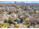 An aerial of the neighborhood with beautiful homes and the city skyline in the background at 130 N Smallwood Pl, Charlotte, NC 28216