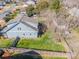 Aerial view of the home's backyard featuring a well-manicured lawn, mature trees, and a wooden fence at 130 N Smallwood Pl, Charlotte, NC 28216