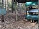 Outdoor canoe storage rack amidst a leafy, wooded area with posted kayaking rules at 13725 Laughing Gull Dr, Charlotte, NC 28278