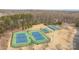Aerial shot showcases multiple tennis courts and basketball courts in a wooded community setting at 13725 Laughing Gull Dr, Charlotte, NC 28278