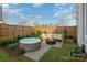 Landscaped backyard featuring a hot tub, fire pit, and cozy seating under ambient string lights at 1659 Duckworth Ave, Charlotte, NC 28208