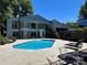 Backyard with a sparkling blue pool and patio furniture, perfect for outdoor entertaining at 18 Pickett Ave, Spencer, NC 28159