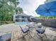 Spacious backyard with a pool, patio, metal furniture, and well-maintained landscaping at 18 Pickett Ave, Spencer, NC 28159