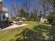 Spacious backyard with patio, outdoor seating, large grassy area, mature trees and playhouse at 225 Marion St, Rock Hill, SC 29730