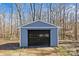 Exterior view of shed with black garage door at 2913 Archdale Dr, Charlotte, NC 28210