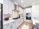 Modern kitchen featuring white cabinets, stainless steel appliances, gas range, and elegant backsplash at 527 Morrows Turnout Way, Pineville, NC 28134
