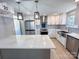 Modern kitchen features stainless steel appliances, stylish backsplash, and a spacious island with a quartz countertop at 7812 Highbanks Ct, Charlotte, NC 28212